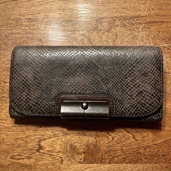 COACH KRISTINE EMBOSSED PYTHON LEATHER SLIM ENVELOPE WALLET Metallic BROWN $258 - Picture 1 of 10